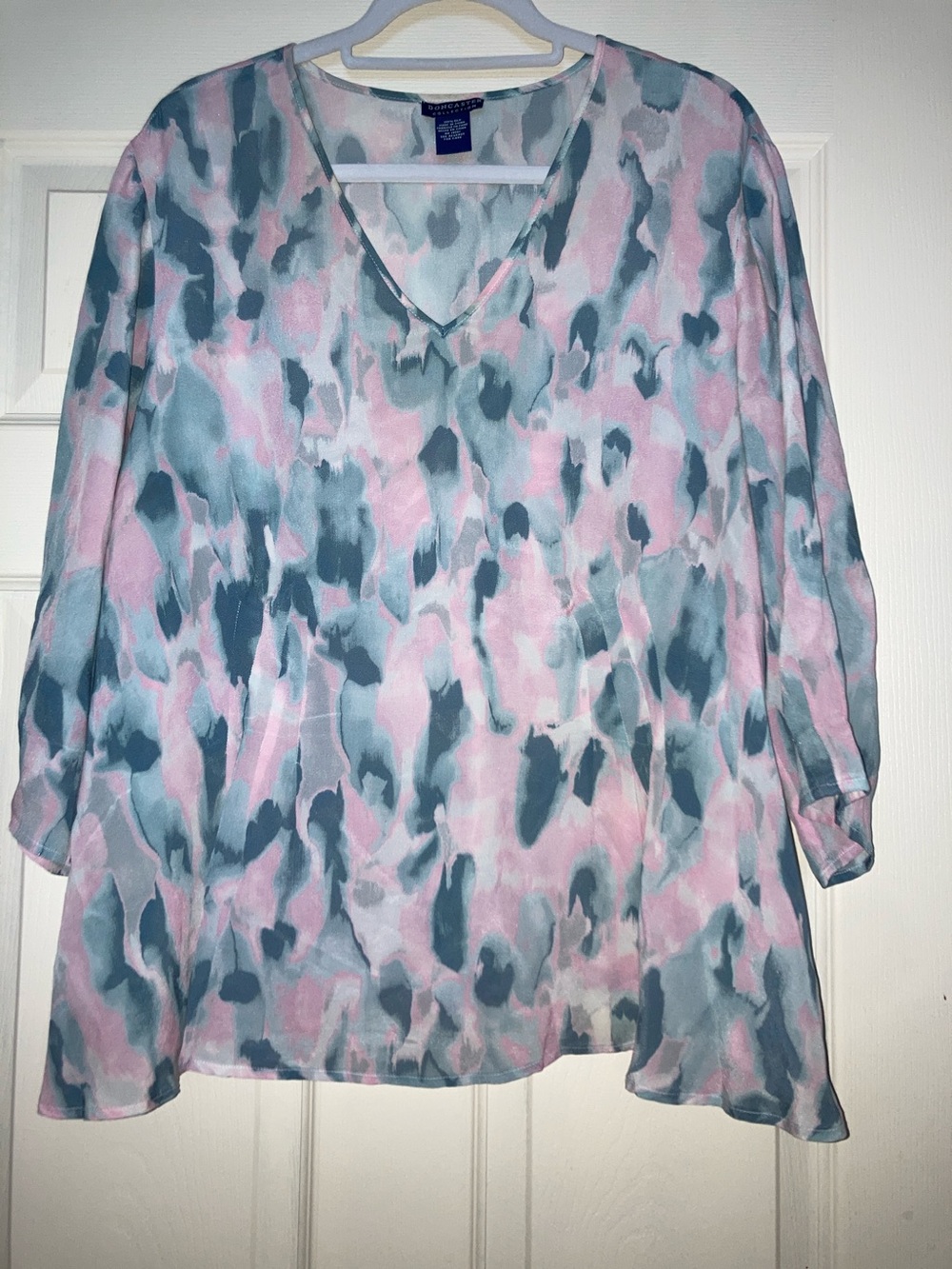 Doncaster Pink & Teal Abstract V-Neck Blouse